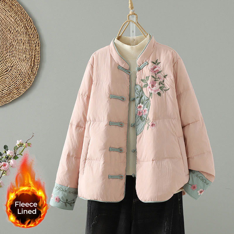 Peach Blossom Embroidered Cotton-Blend Thermal Meditation Jacket