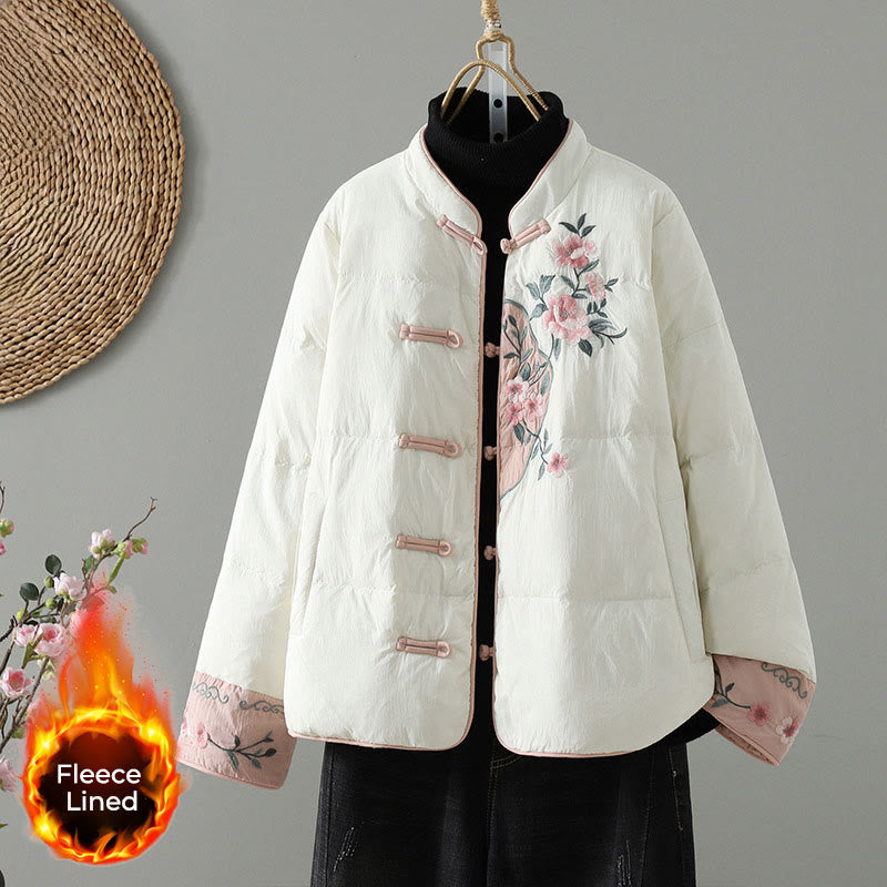 Peach Blossom Embroidered Cotton-Blend Thermal Meditation Jacket