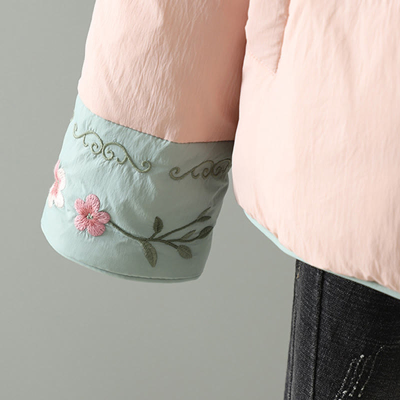 Peach Blossom Embroidered Cotton-Blend Thermal Meditation Jacket