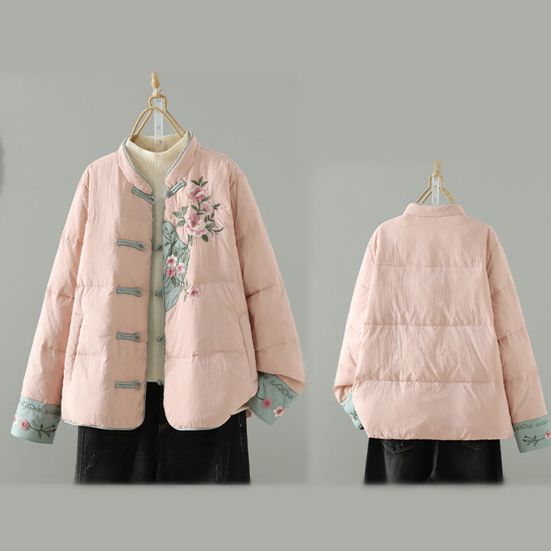 Peach Blossom Embroidered Cotton-Blend Thermal Meditation Jacket