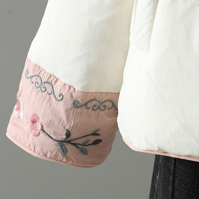 Peach Blossom Embroidered Cotton-Blend Thermal Meditation Jacket