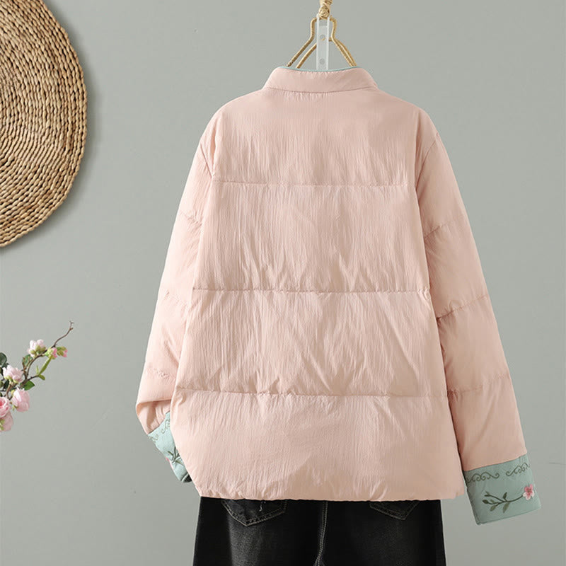 Peach Blossom Embroidered Cotton-Blend Thermal Meditation Jacket