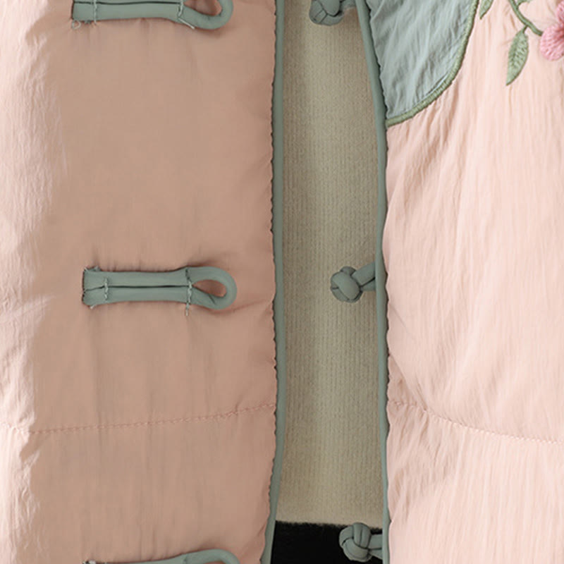Peach Blossom Embroidered Cotton-Blend Thermal Meditation Jacket