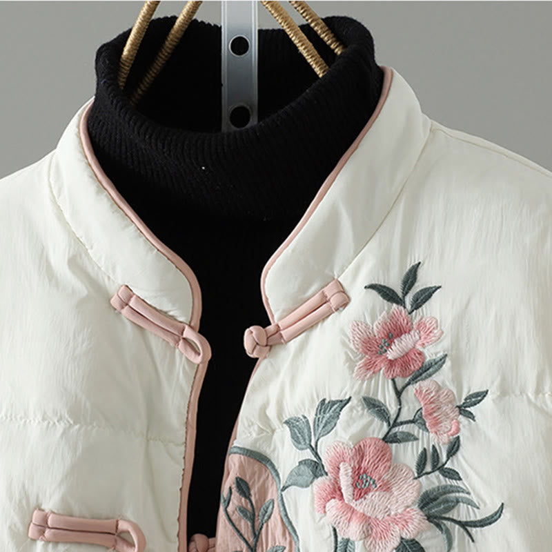 Peach Blossom Embroidered Cotton-Blend Thermal Meditation Jacket