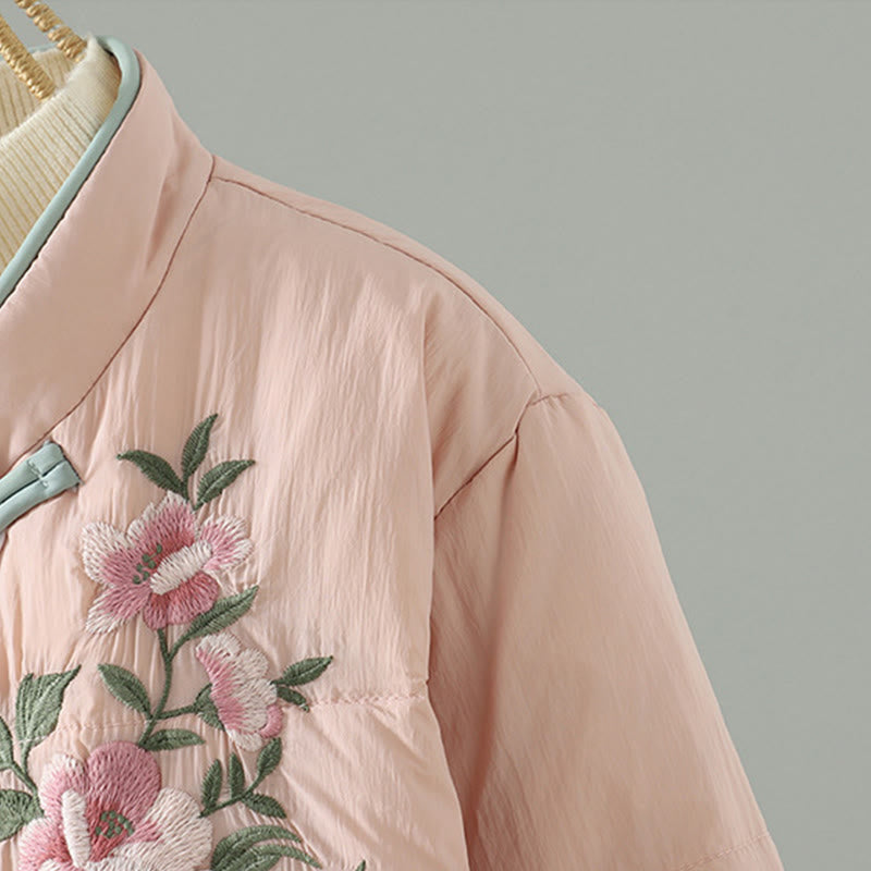 Peach Blossom Embroidered Cotton-Blend Thermal Meditation Jacket