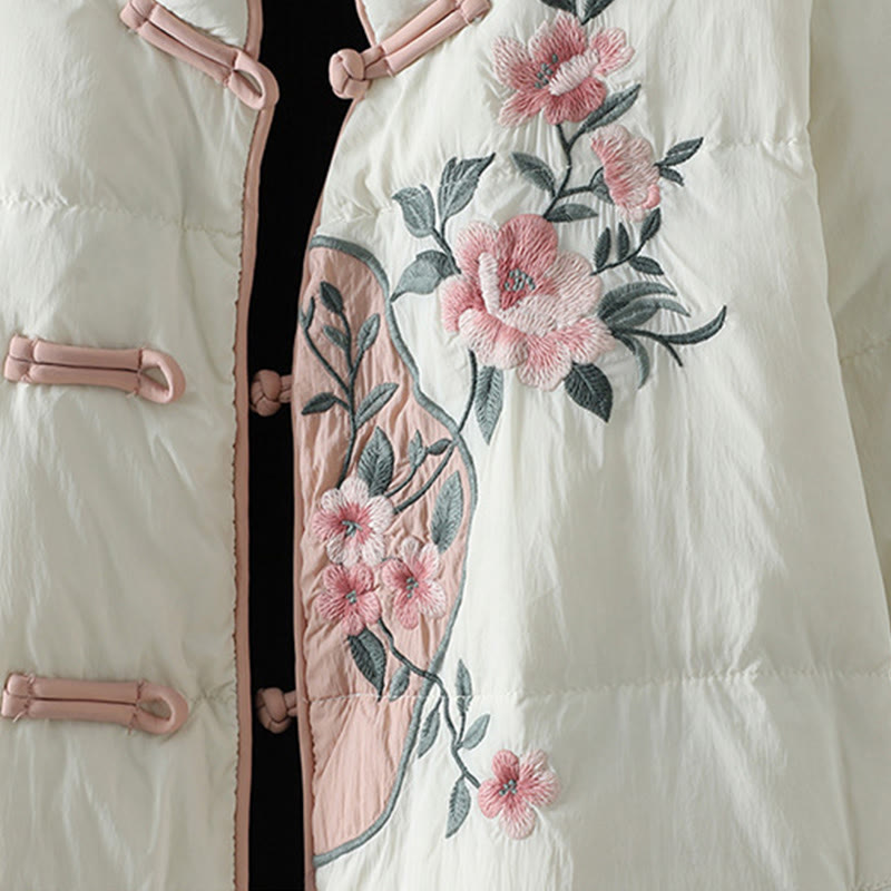 Peach Blossom Embroidered Cotton-Blend Thermal Meditation Jacket