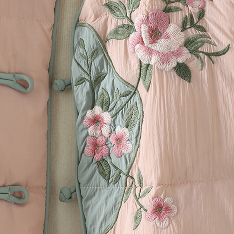 Peach Blossom Embroidered Cotton-Blend Thermal Meditation Jacket