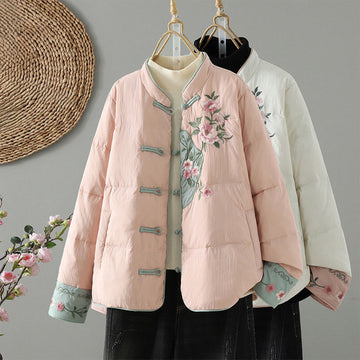 Peach Blossom Embroidered Cotton-Blend Thermal Meditation Jacket