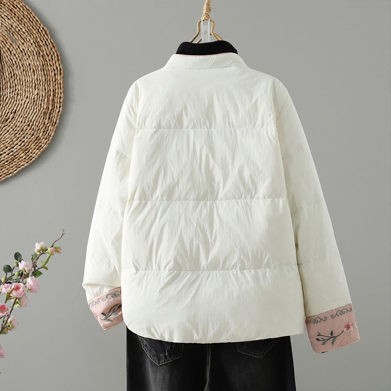 Peach Blossom Embroidered Cotton-Blend Thermal Meditation Jacket