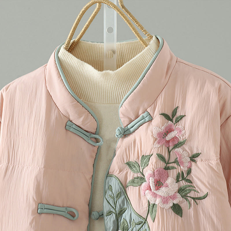 Peach Blossom Embroidered Cotton-Blend Thermal Meditation Jacket