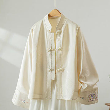 Thick Fabric Stand-Collar Frog-Button Meditation Jacket