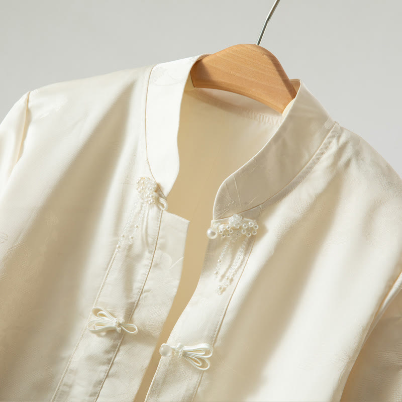 Thick Fabric Stand-Collar Frog-Button Meditation Jacket