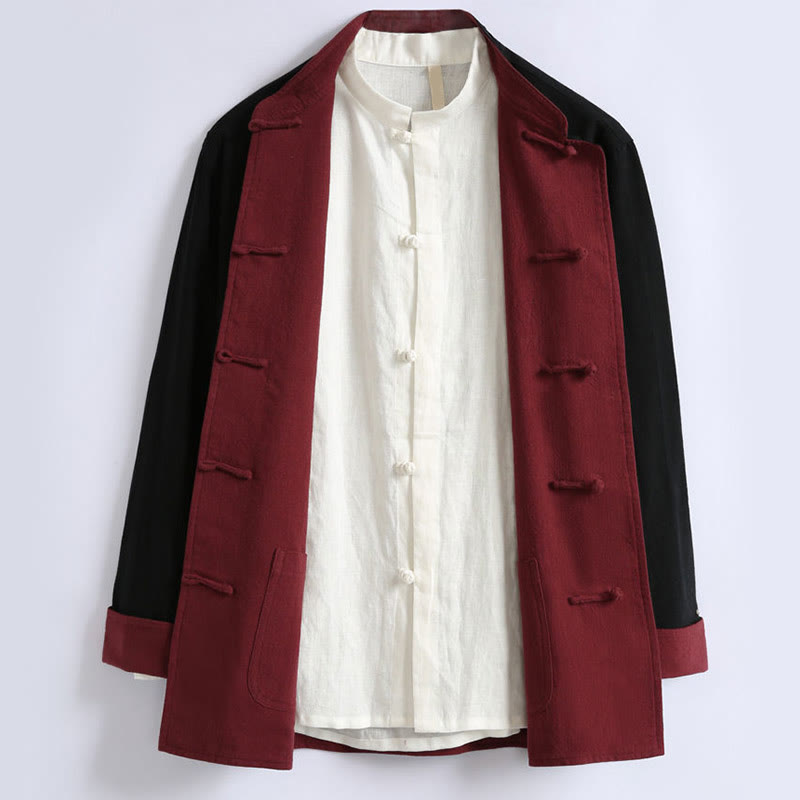 Spring Chinese Reversible Men's Frog-Button Cotton Long Sleeve Jacket