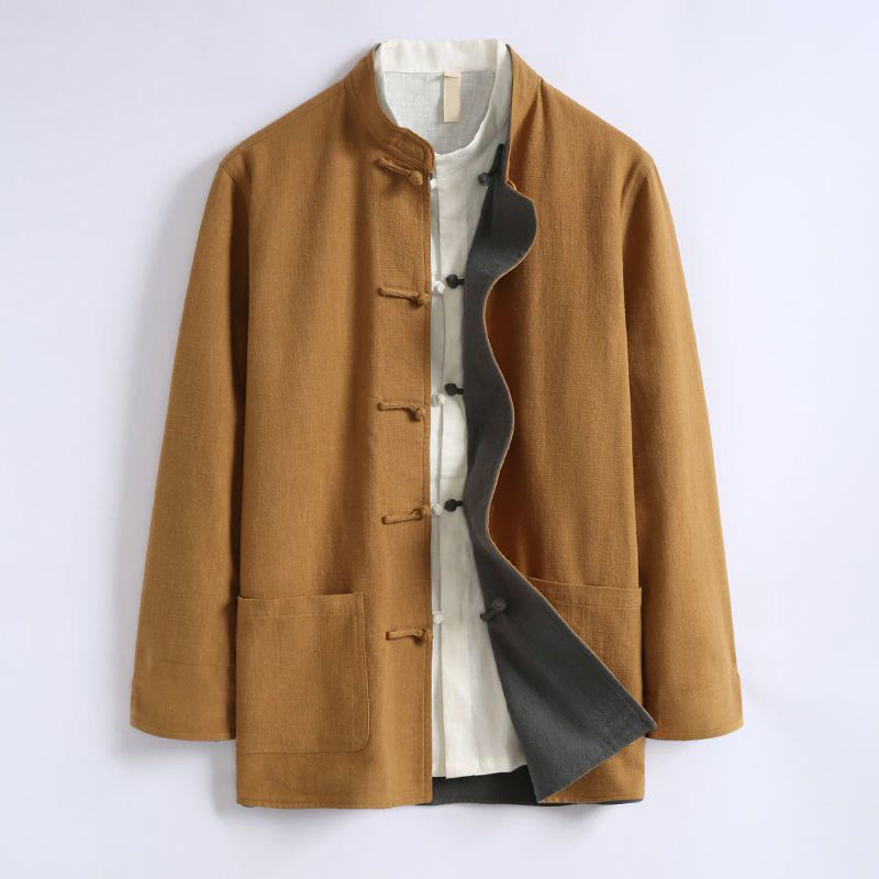 Spring Chinese Reversible Men's Frog-Button Cotton Long Sleeve Jacket