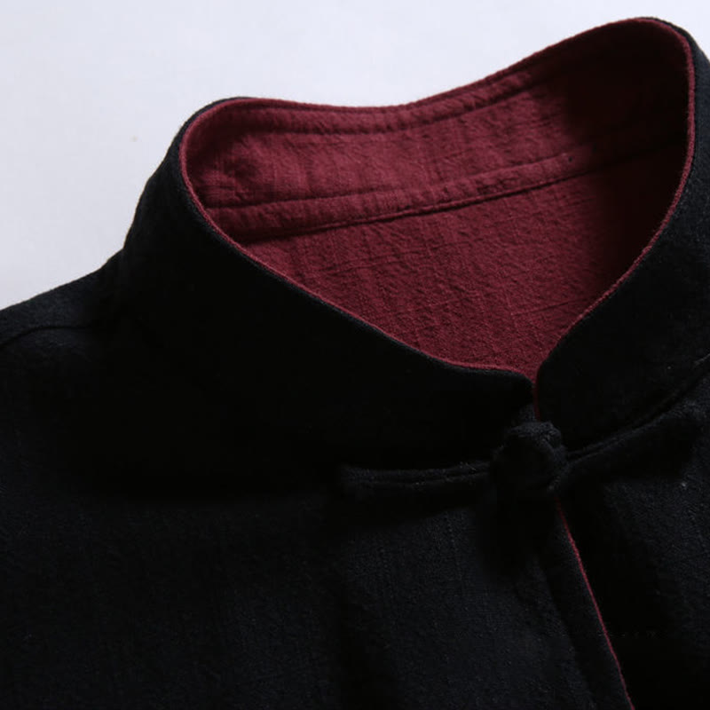 Spring Chinese Reversible Men's Frog-Button Cotton Long Sleeve Jacket