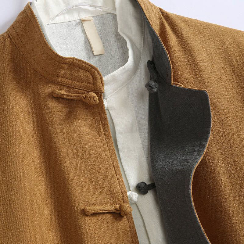 Spring Chinese Reversible Men's Frog-Button Cotton Long Sleeve Jacket