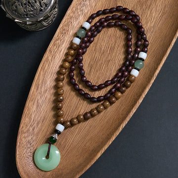 Wenge Wood Peace Buckle Balance Tranquility Pendant Necklace