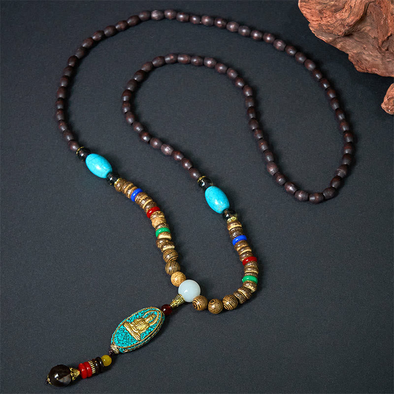 Vintage Nepal Avalokitesvara Harmony Coconut Shell Beads Pendant Necklace