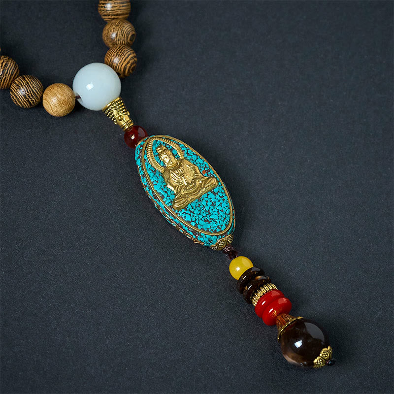 Vintage Nepal Avalokitesvara Harmony Coconut Shell Beads Pendant Necklace