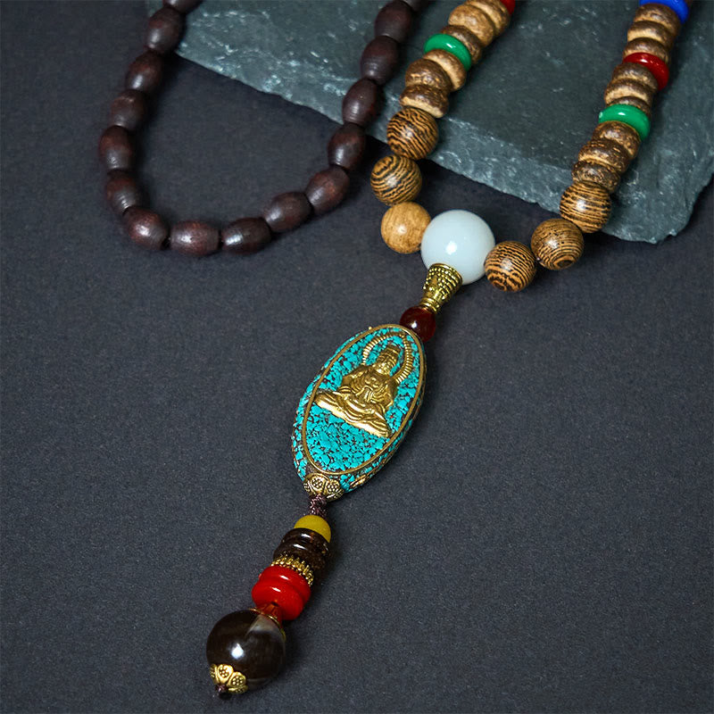 Vintage Nepal Avalokitesvara Harmony Coconut Shell Beads Pendant Necklace