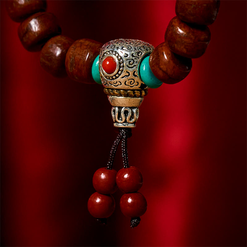 Handcrafted Bone Beads Bracelet with Three-Eyed Dzi and Vajra Elements