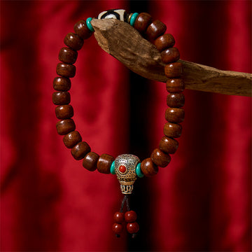 Handcrafted Bone Beads Bracelet with Three-Eyed Dzi and Vajra Elements