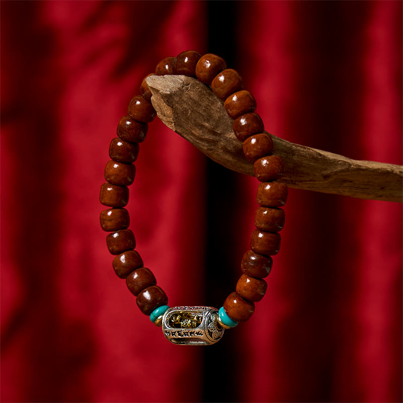 Handcrafted Bone Beads Bracelet with Three-Eyed Dzi and Vajra Elements