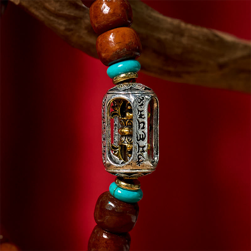Handcrafted Bone Beads Bracelet with Three-Eyed Dzi and Vajra Elements