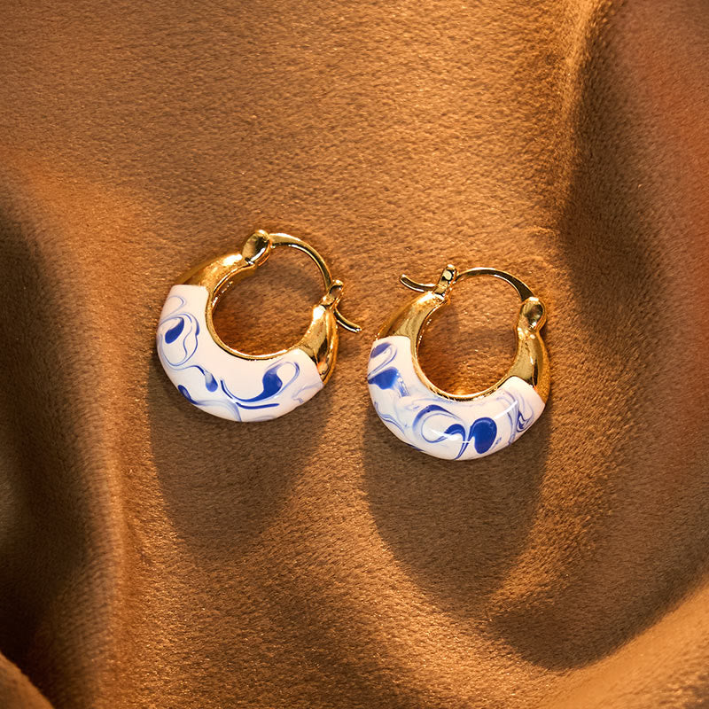 18k Gold Plated Copper and Enamel Glaze U-Shaped Healing Earrings