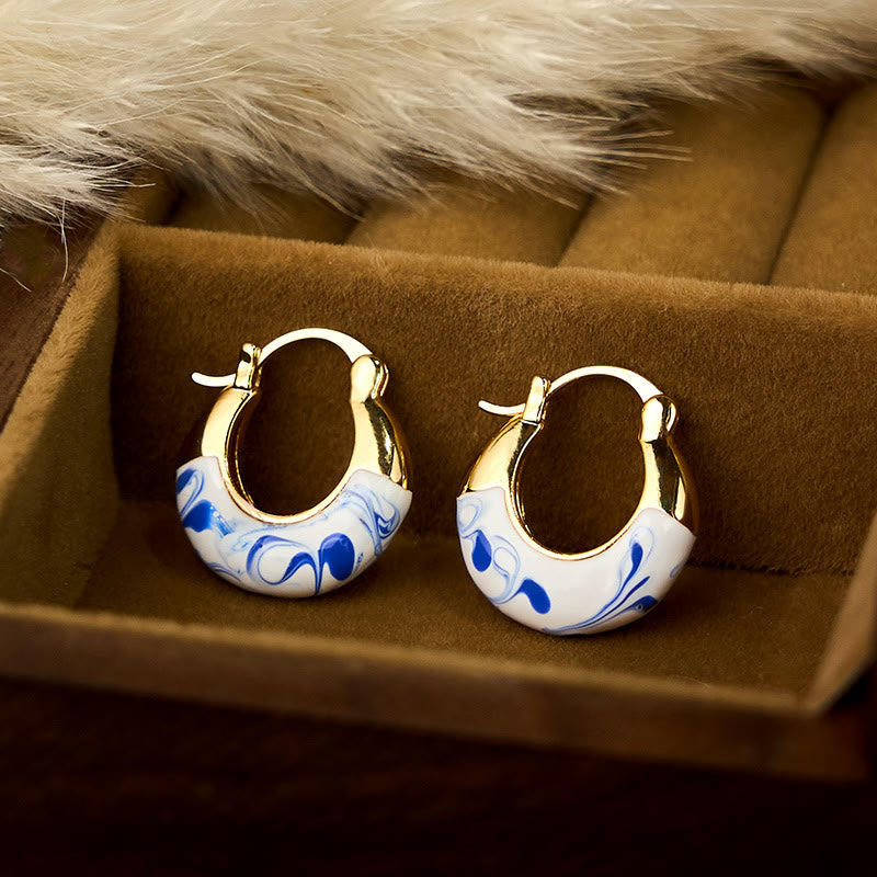 18k Gold Plated Copper and Enamel Glaze U-Shaped Healing Earrings