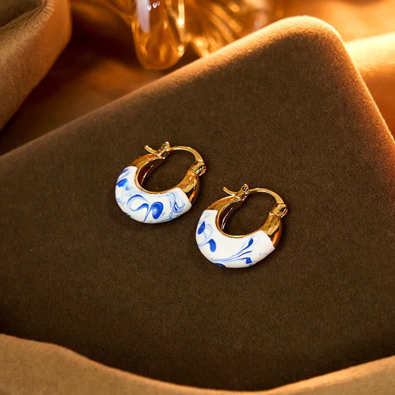 18k Gold Plated Copper and Enamel Glaze U-Shaped Healing Earrings