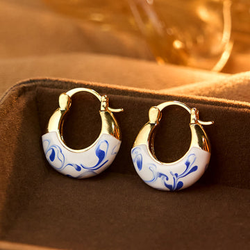 18k Gold Plated Copper and Enamel Glaze U-Shaped Healing Earrings