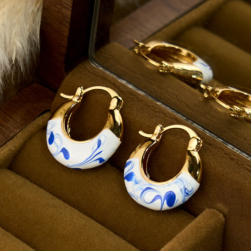 18k Gold Plated Copper and Enamel Glaze U-Shaped Healing Earrings