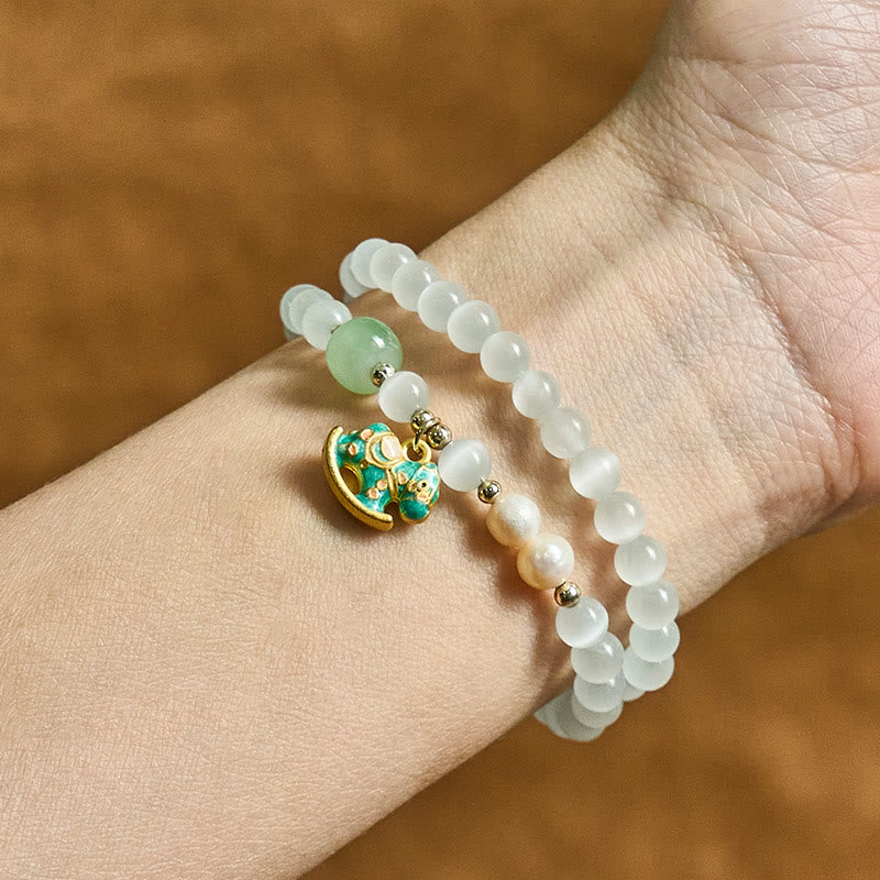 Year Of The Horse Chrysoberyl Glass Bead Peace Love Double-layered Bracelet