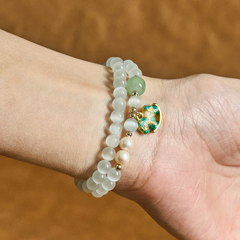 Year Of The Horse Chrysoberyl Glass Bead Peace Love Double-layered Bracelet