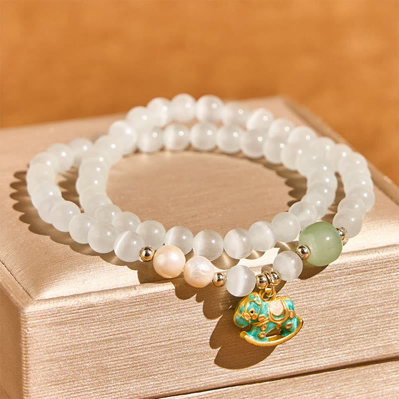 Year Of The Horse Chrysoberyl Glass Bead Peace Love Double-layered Bracelet
