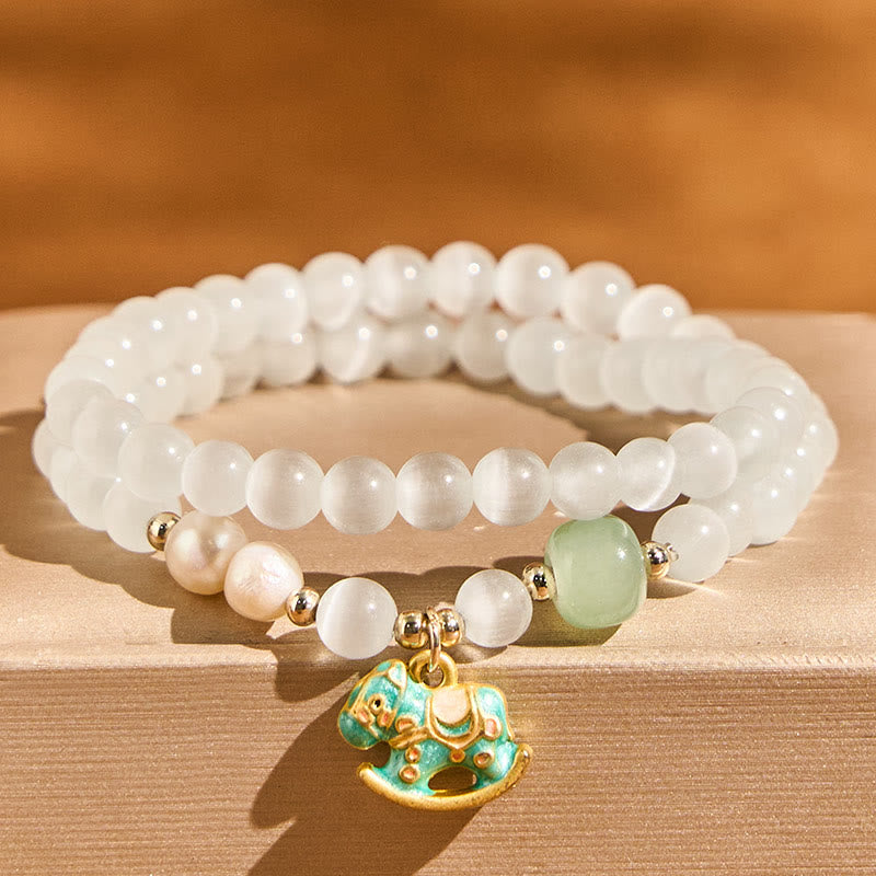 Year Of The Horse Chrysoberyl Glass Bead Peace Love Double-layered Bracelet