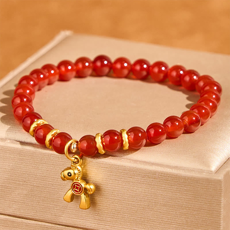 Year Of The Horse Copper Coins Natural Red Agate Calm Confidence Bracelet