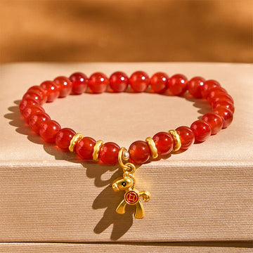 Year Of The Horse Copper Coins Natural Red Agate Calm Confidence Bracelet