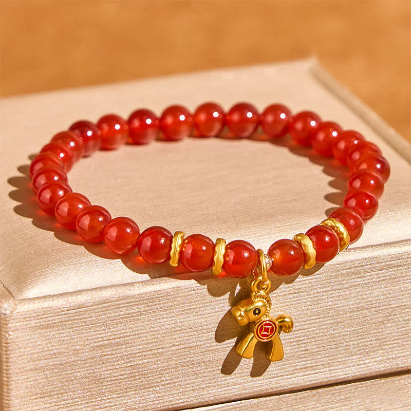 Year Of The Horse Copper Coins Natural Red Agate Calm Confidence Bracelet