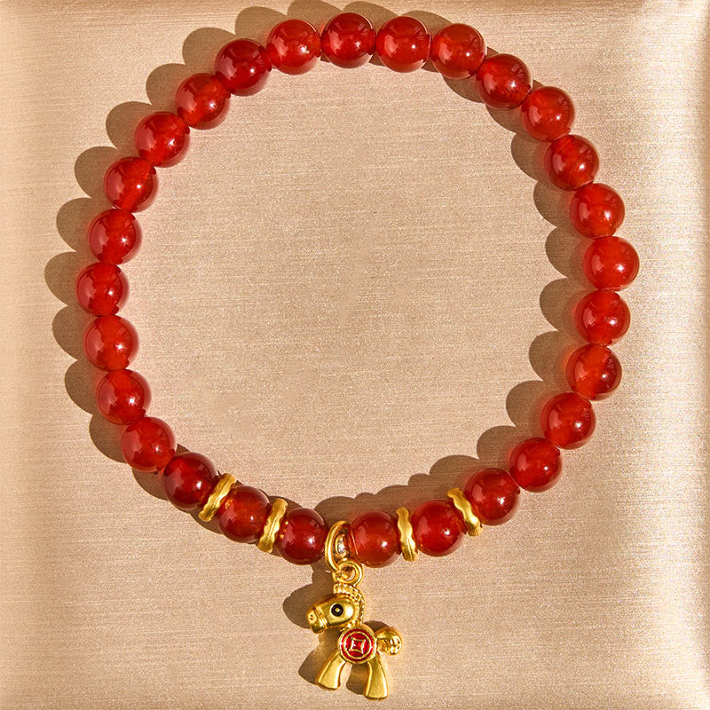 Year Of The Horse Copper Coins Natural Red Agate Calm Confidence Bracelet