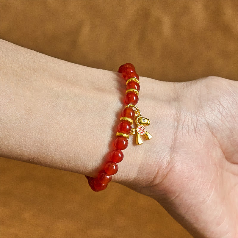 Year Of The Horse Copper Coins Natural Red Agate Calm Confidence Bracelet