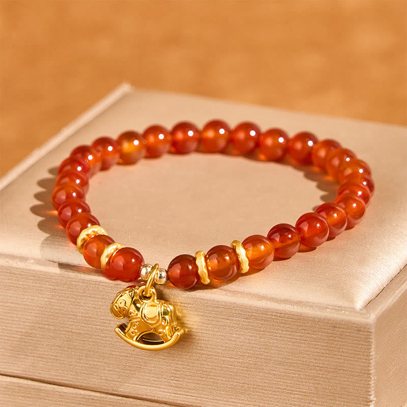 Year Of The Horse Copper Coins Natural Red Agate Calm Confidence Bracelet