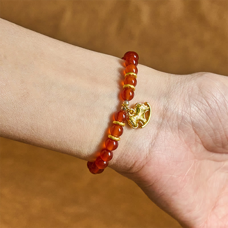 Year Of The Horse Copper Coins Natural Red Agate Calm Confidence Bracelet
