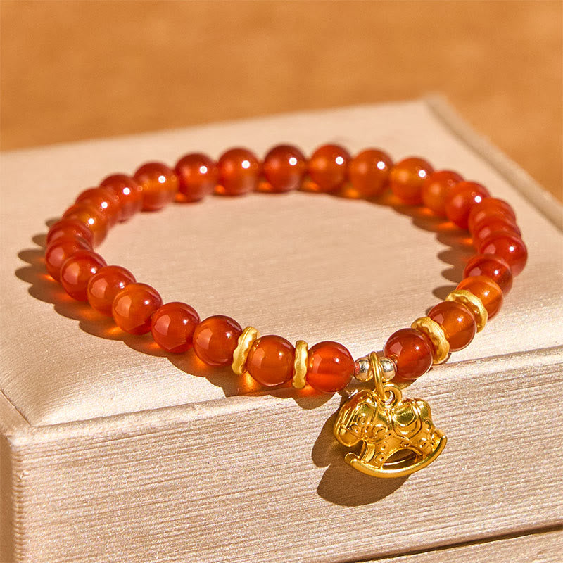 Year Of The Horse Copper Coins Natural Red Agate Calm Confidence Bracelet