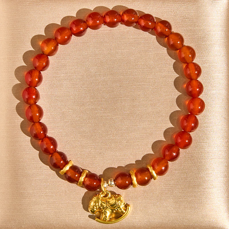 Year Of The Horse Copper Coins Natural Red Agate Calm Confidence Bracelet
