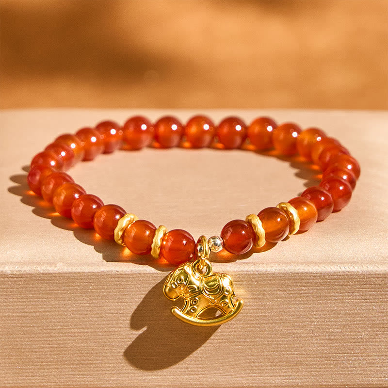 Year Of The Horse Copper Coins Natural Red Agate Calm Confidence Bracelet