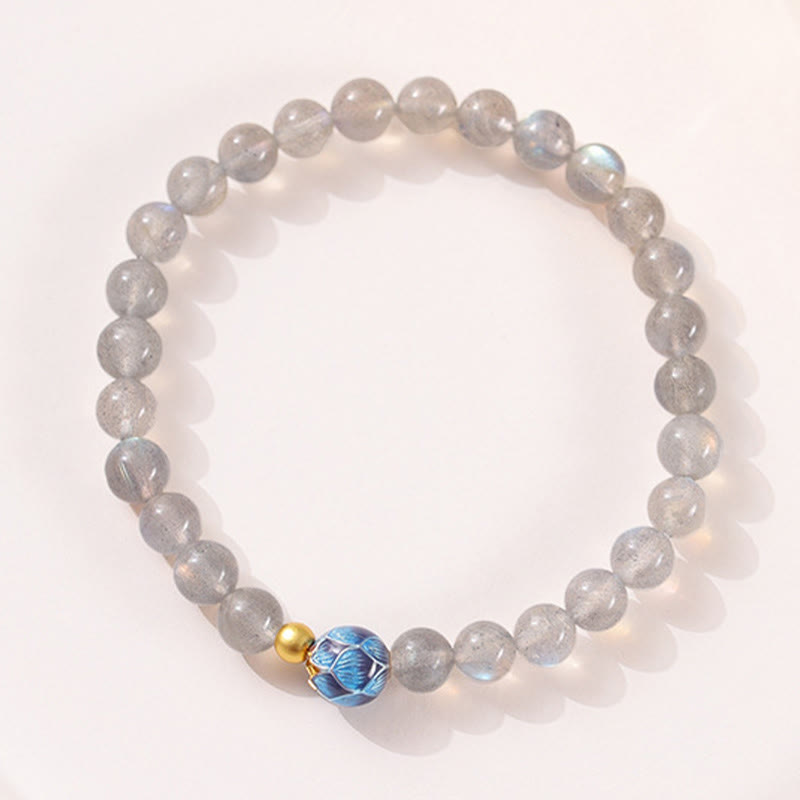 Natural Moonstone & Topaz Lotus Charm Bracelet with Copper Accents