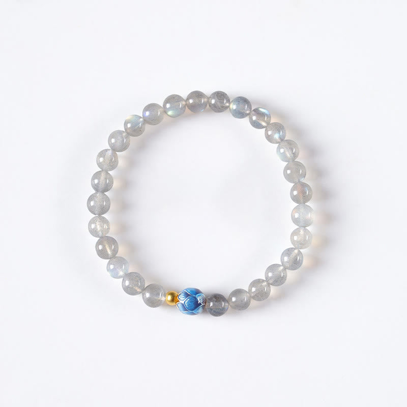 Natural Moonstone & Topaz Lotus Charm Bracelet with Copper Accents