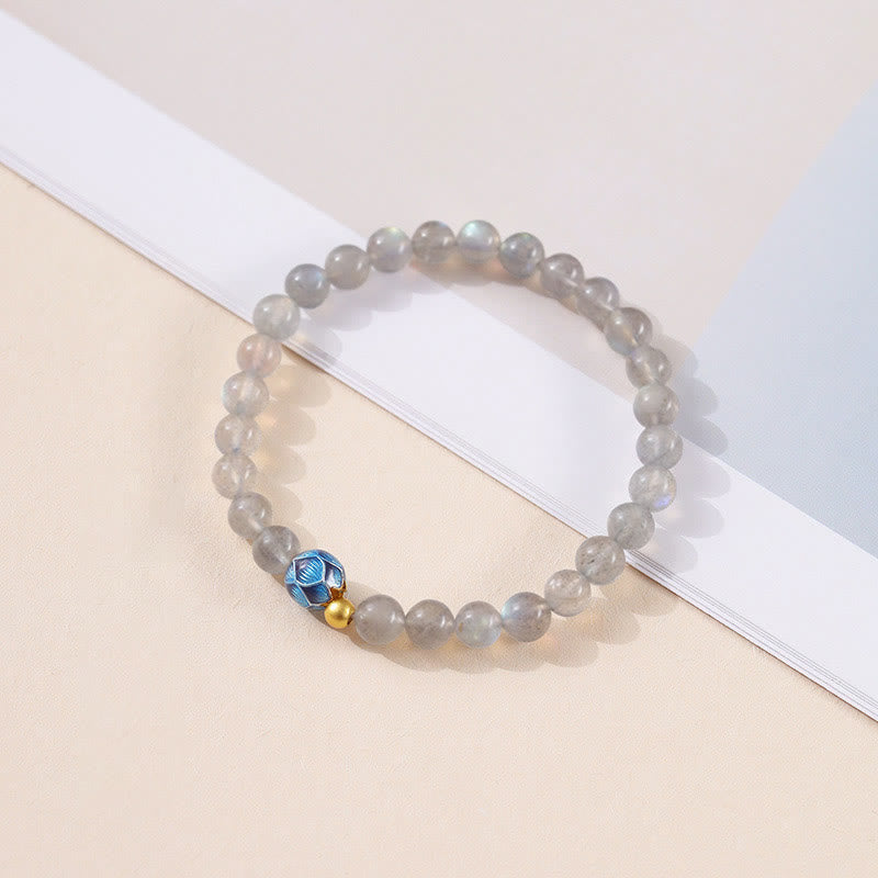 Natural Moonstone & Topaz Lotus Charm Bracelet with Copper Accents